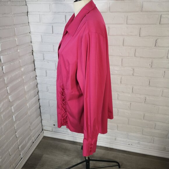 Penningtons Ladies Size 22 Dark Pink Button Front V-neck Long Sleeves Blouse - Picture 5 of 10